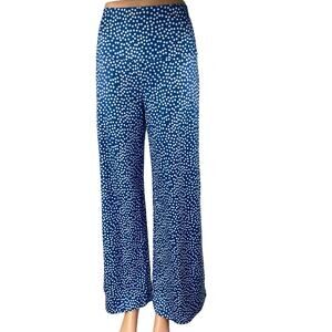 NEW Arolina Blue Silky Satin Polka Dot High Waist Wide Leg Trousers Pants Size S
